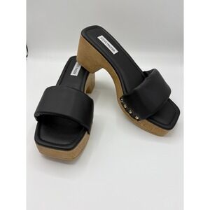 Steve Madden Y2K Chana Wood Clog Platform Slides Sandals‎ Sz 8 Gold Studs 1990s